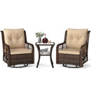 3 Pieces Patio Furniture Set PE Wicker Swivel Glider Chairs with 2-Tier Side Table and Cushions by LJGDeals