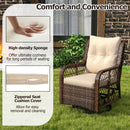 3 Pieces Patio Furniture Set PE Wicker Swivel Glider Chairs with 2-Tier Side Table and Cushions-Brown