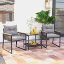 3 Pieces Patio Furniture Set with 2 Tier Coffee Table and Soft Seat Cushions-Gray by LJGDeals