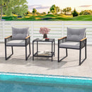 3 Pieces Patio Furniture Set with 2 Tier Coffee Table and Soft Seat Cushions-Gray by DirectDeals