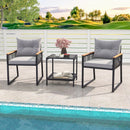 3 Pieces Patio Furniture Set with 2 Tier Coffee Table and Soft Seat Cushions-Gray by LJGDeals