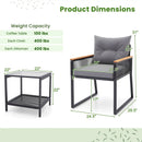 3 Pieces Patio Furniture Set with 2 Tier Coffee Table and Soft Seat Cushions-Gray by LJGDeals