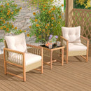 3 Pieces Patio Furniture Set with Acacia Wood Frame Cushions-Brown by LJGDeals