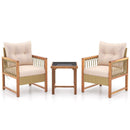 3 Pieces Patio Furniture Set with Acacia Wood Frame Cushions-Brown by LJGDeals