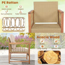 3 Pieces Patio Furniture Set with Acacia Wood Frame Cushions-Brown by LJGDeals