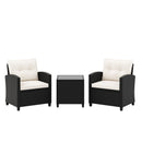 3 Pieces Patio Furniture Set with Tempered Glass Coffee Table-Off White by DirectDeals