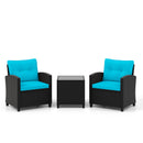 3 Pieces Patio Furniture Set with Tempered Glass Coffee Table-Off White by DirectDeals