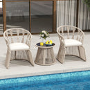 3 Pieces Patio Leisure Chair Set with Rope-Woven Armchairs and Seat Cushions-Off White by LJGDeals