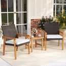3 Pieces Patio PE Wicker Furniture Set Acacia Wood Outdoor Conversation Bistro Set-White by LJGDeals