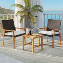 3 Pieces Patio PE Wicker Furniture Set Acacia Wood Outdoor Conversation Bistro Set-White by LJGDeals