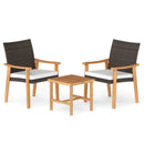 3 Pieces Patio PE Wicker Furniture Set Acacia Wood Outdoor Conversation Bistro Set-White by LJGDeals