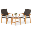 3 Pieces Patio PE Wicker Furniture Set Acacia Wood Outdoor Conversation Bistro Set-White by LJGDeals