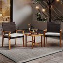 3 Pieces Patio PE Wicker Furniture Set Acacia Wood Outdoor Conversation Bistro Set-White by LJGDeals