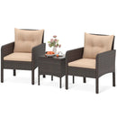 3 Pieces Patio PE Wicker Furniture Set with Cushions for Porch and Balcony by LJGDeals