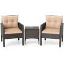 3 Pieces Patio PE Wicker Furniture Set with Cushions for Porch and Balcony by LJGDeals