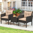 3 Pieces Patio PE Wicker Furniture Set with Cushions for Porch and Balcony by LJGDeals