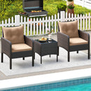 3 Pieces Patio PE Wicker Furniture Set with Cushions for Porch and Balcony by LJGDeals