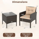 3 Pieces Patio PE Wicker Furniture Set with Cushions for Porch and Balcony by LJGDeals