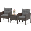 3 Pieces Patio PE Wicker Furniture Set with Cushions for Porch and Balcony by LJGDeals