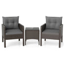 3 Pieces Patio PE Wicker Furniture Set with Cushions for Porch and Balcony by LJGDeals