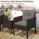 3 Pieces Patio PE Wicker Furniture Set with Cushions for Porch and Balcony by LJGDeals