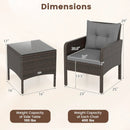 3 Pieces Patio PE Wicker Furniture Set with Cushions for Porch and Balcony by LJGDeals
