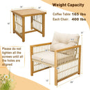 3 Pieces Patio PE Wicker Conversation Set with Acacia Wood Frame and Cushions-Beige by LJGDeals