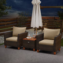 3 Pieces Patio PE Wicker Furniture Set with Cushions and Acacia Wood Storage Coffee Table-Beige