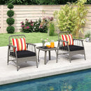 3 Pieces Patio PE Wicker Furniture Set with 5-Level Adjustable Backrest-Gray by LJGDeals