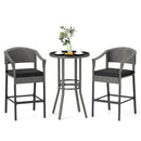 3-Piece Patio Rattan Bar Set with Tempered Glass Top for Backyard Poolside by LJGDeals