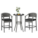 3-Piece Patio Rattan Bar Set with Tempered Glass Top for Backyard Poolside-Brown by DirectDeals