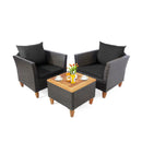3 Pieces Patio Rattan Bistro Furniture Set with Wooden Table Top by LJGDeals