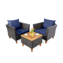 3 Pieces Patio Rattan Bistro Furniture Set with Wooden Table Top by LJGDeals