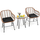 3 Pieces Patio Rattan Bistro Set with Cushion by LJGDeals