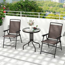3 Pieces Patio Round Table and Folding Chairs Set with Rippled Tempered Glass Tabletop by LJGDeals