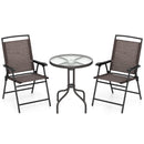 3 Pieces Patio Round Table and Folding Chairs Set with Rippled Tempered Glass Tabletop