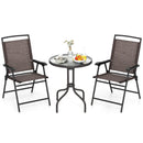 3 Pieces Patio Round Table and Folding Chairs Set with Rippled Tempered Glass Tabletop