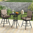 3 Pieces Patio Swivel Bar Set with Soft Cushions and Umbrella Hole-Brown by LJGDeals