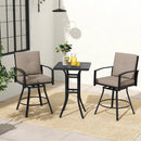 3 Pieces Patio Swivel Bar Set with Soft Cushions and Umbrella Hole-Brown by LJGDeals