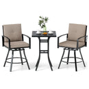 3 Pieces Patio Swivel Bar Set with Soft Cushions and Umbrella Hole-Brown by LJGDeals
