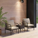 3 Pieces Patio Wicker Conversation Set with Cushions and Tempered Glass Coffee Table-Beige by LJGDeals