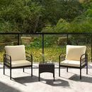 3 Pieces Patio Wicker Conversation Set with Cushions and Tempered Glass Coffee Table-Beige by LJGDeals