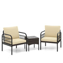 3 Pieces Patio Wicker Conversation Set with Cushions and Tempered Glass Coffee Table-Beige by LJGDeals