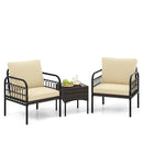 3 Pieces Patio Wicker Conversation Set with Cushions and Tempered Glass Coffee Table-Beige by LJGDeals
