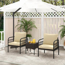 3 Pieces Patio Wicker Conversation Set with Cushions and Tempered Glass Coffee Table-Beige by LJGDeals