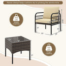 3 Pieces Patio Wicker Conversation Set with Cushions and Tempered Glass Coffee Table-Beige by LJGDeals