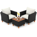 3 Pieces Outdoor Patio Rattan Furniture Set with Coffee Table-White