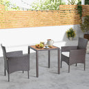 3 Pieces Patio Wicker Furniture Set wih Acacia Wood Table Top and Chair Cushiones by LJGDeals