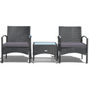 3 Pieces Patio Wicker Rattan Furniture Set with Cushion for Lawn Backyard by LJGDeals
