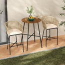 3 Pieces Rope Woven Patio Bar Set with Soft Cushions and Acacia Wood Tabletop-Beige by LJGDeals